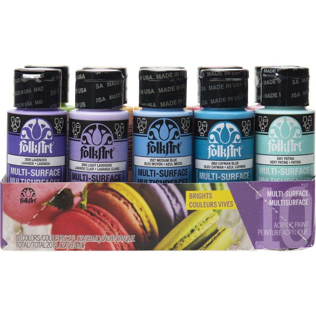 FolkArt Multi-Surface 59ml Bright Acrylic Paints - Set Of 10